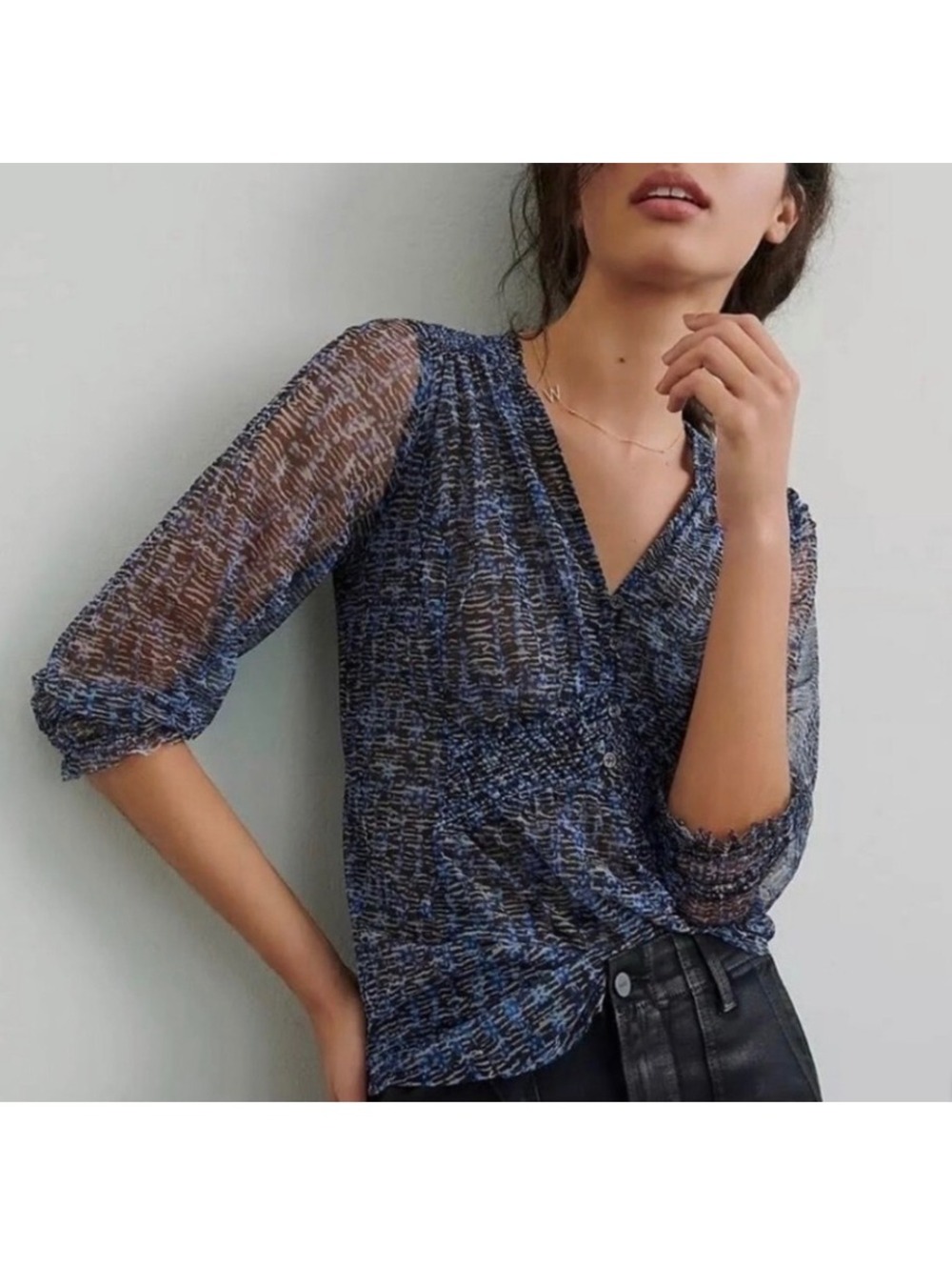 Anthropologie Gretchen Size XS Smocked Semi Sheer